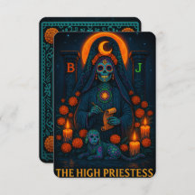 Neon Dia de los Muertes High Priestess Tarot Card