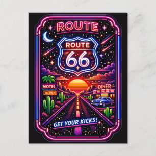Neon Diner Motel Desert Night Cruise Stationery Holiday Postcard