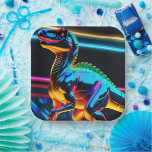 Neon Dinosaur Paper Plate
