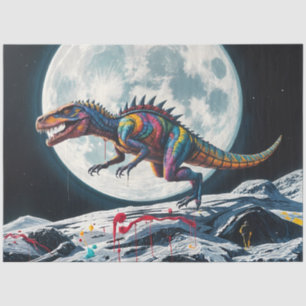 Neon Dinosaur Raptor Moon Decoupage Paper