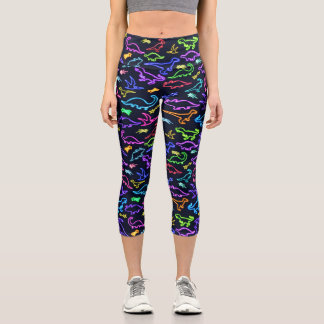 Neon Dinosaurs Capri Leggings