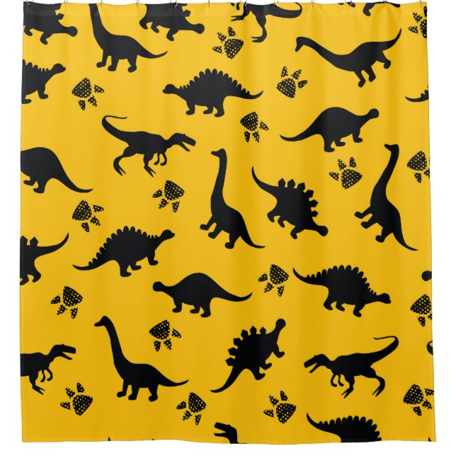 Neon dinosaurs, urban grunge pattern shower curtain (Front)