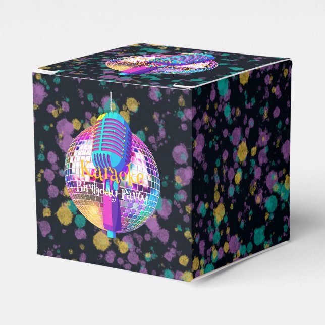 Neon Disco Ball Karaoke Birthday Party Favour Box (Front Side)