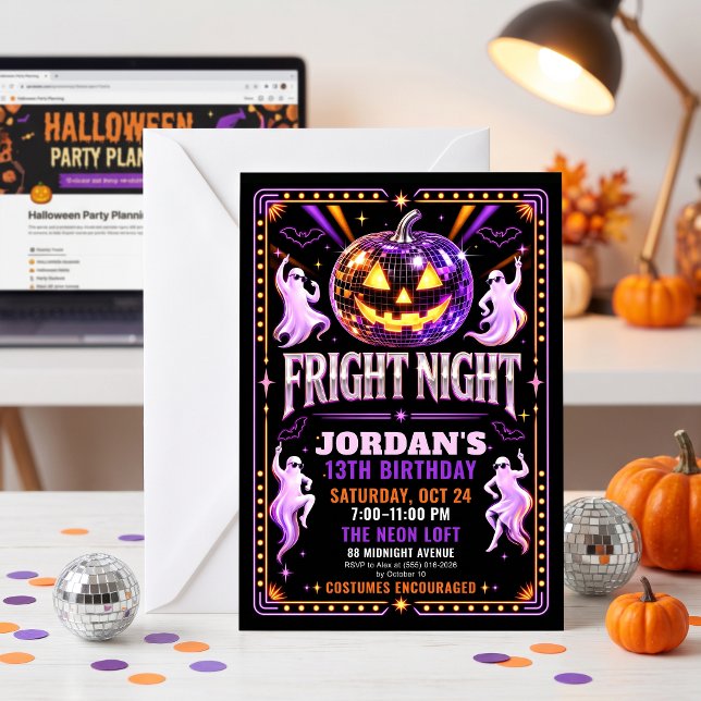 Neon Disco Pumpkin Fright Night Invite (Creator Uploaded)
