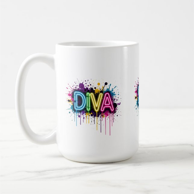 Neon Diva Graffiti Collage with Dripping Paint on  Coffee Mug (Left)