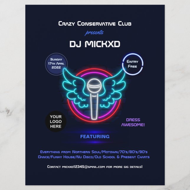Neon DJ Music and Dance Gig  Flyer (Front)