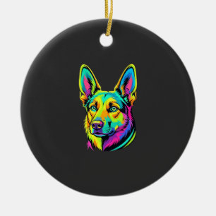 Neon Dog Colorful Vector Portrait Ceramic Tree Decoration