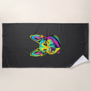 Neon Dog Colourful Vector Portrait Beach Towel