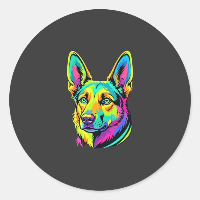 Neon Dog Colourful Vector Portrait Classic Round Sticker (Front)