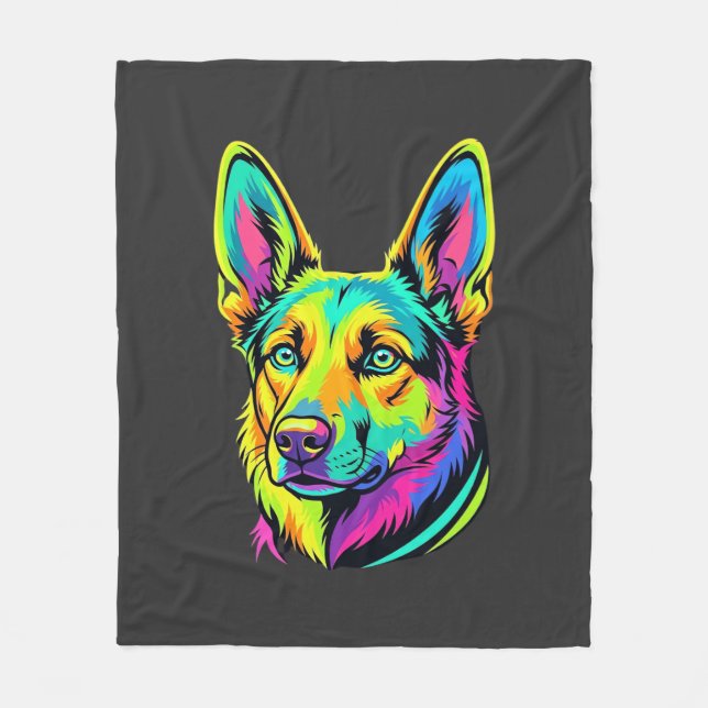 Neon Dog Colourful Vector Portrait Fleece Blanket (Front)