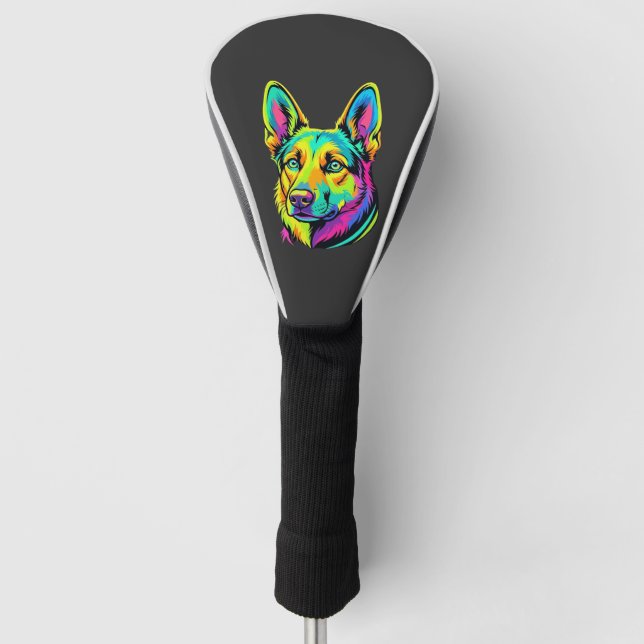 Neon Dog Colourful Vector Portrait Golf Head Cover (Front)
