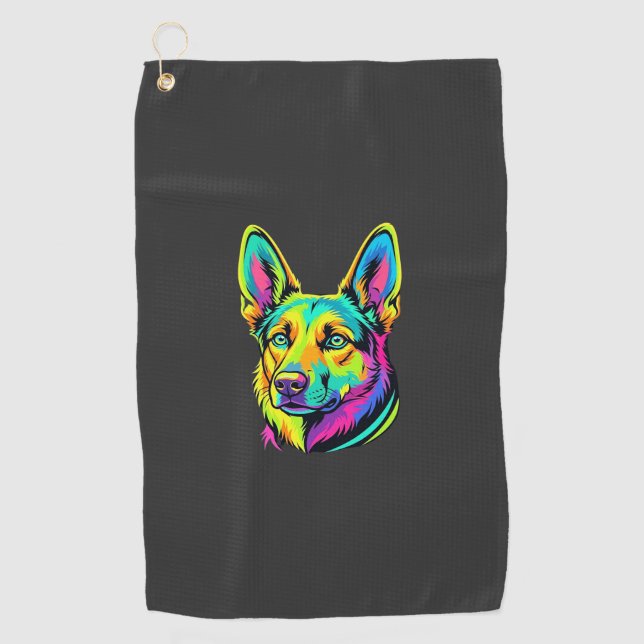 Neon Dog Colourful Vector Portrait Golf Towel (Front)