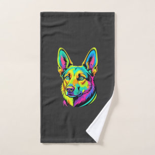 Neon Dog Colourful Vector Portrait Hand Towel