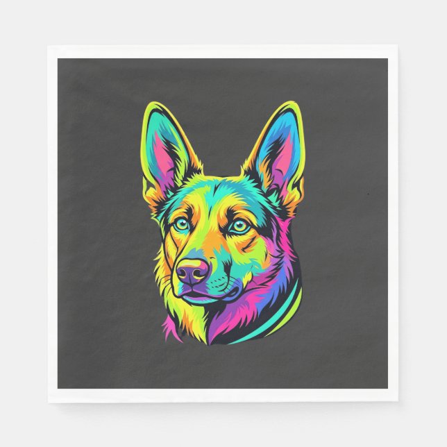 Neon Dog Colourful Vector Portrait Napkin (Front)