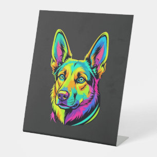 Neon Dog Colourful Vector Portrait Pedestal Sign