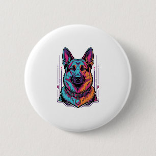 Neon Dog Portrait Vintage Engraving Graphic_1 6 Cm Round Badge