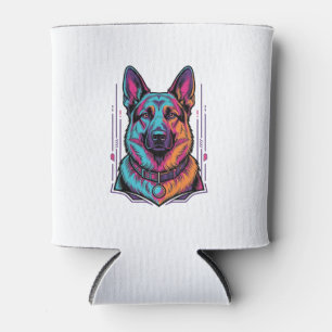 Neon Dog Portrait Vintage Engraving Graphic_1 Can Cooler
