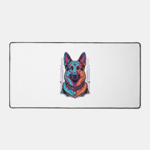 Neon Dog Portrait Vintage Engraving Graphic_1 Desk Mat