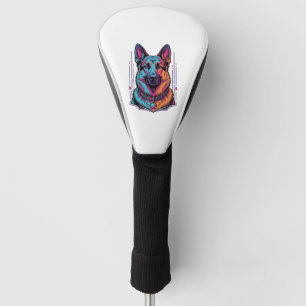 Neon Dog Portrait Vintage Engraving Graphic_1 Golf Head Cover