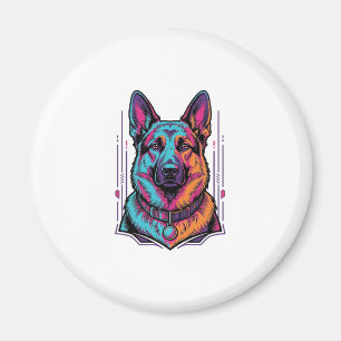 Neon Dog Portrait Vintage Engraving Graphic_1 Magnet