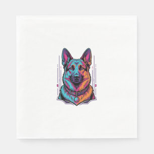 Neon Dog Portrait Vintage Engraving Graphic_1 Napkin