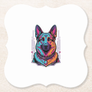 Neon Dog Portrait Vintage Engraving Graphic_1 Paper Coaster