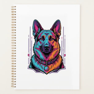 Neon Dog Portrait Vintage Engraving Graphic_1 Planner