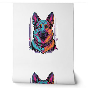 Neon Dog Portrait Vintage Engraving Graphic_1 Wallpaper
