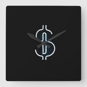neon dollar sign square wall clock