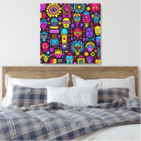 Neon Doodle Faces – Vibrant Street Art Pattern