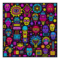 Neon Doodle Faces – Vibrant Street Art Pattern