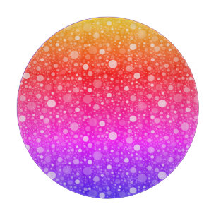 Neon Dots on Yellow Red and Purple-Blue Stripes Cutting Board
