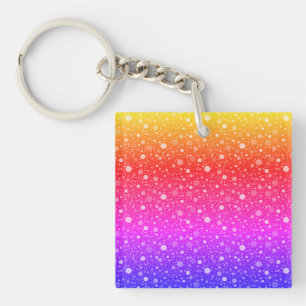 Neon Dots on Yellow Red and Purple-Blue Stripes Key Ring