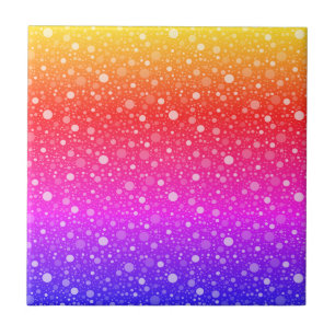 Neon Dots on Yellow Red and Purple-Blue Stripes Tile