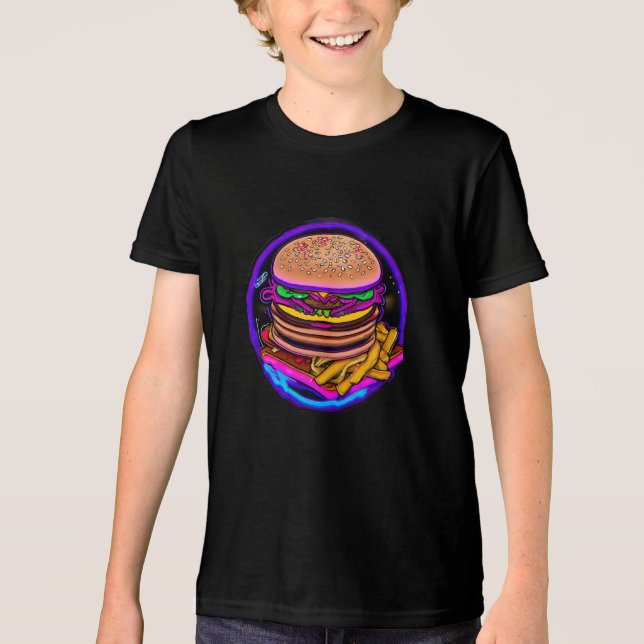 Neon double cheeseburger Tri-Blend shirt (Front)