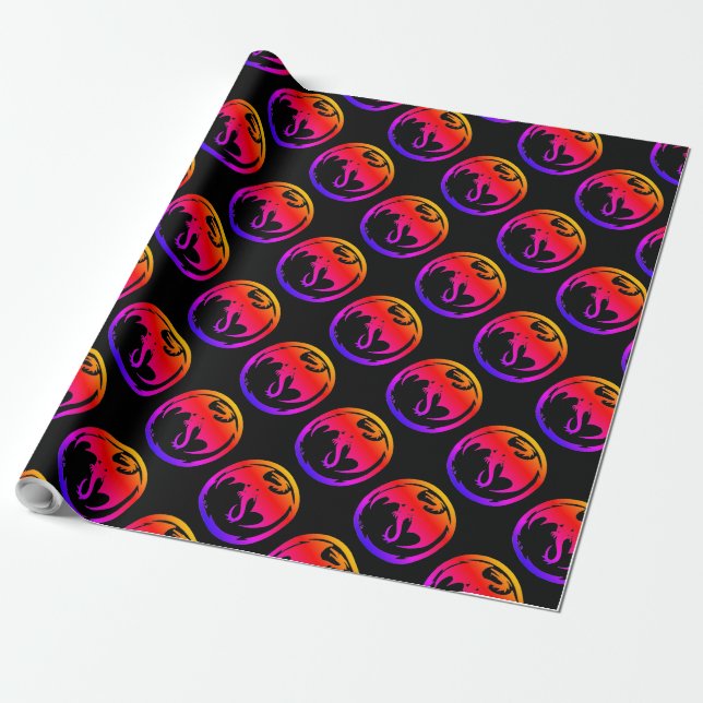 Neon Dragon black matte wrapping paper medium (Unrolled)