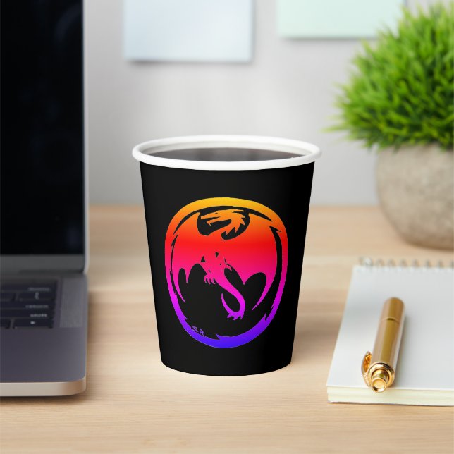 Neon Dragon black paper cups (Insitu)