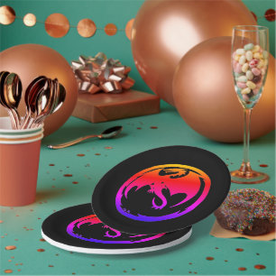 Neon Dragon black paper plates