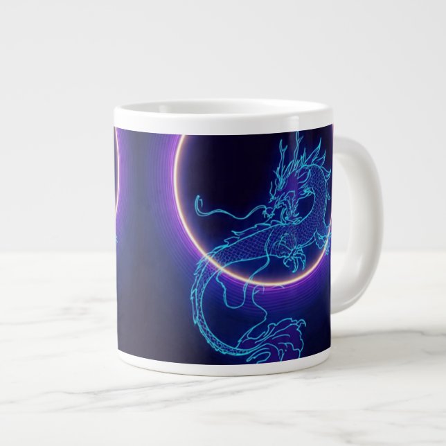 Neon Dragon Coffee Mug – Glowing Blue Dragon (Front Right)