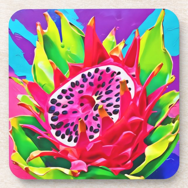 Neon Dragon Fruit Splendour Coaster (Front)