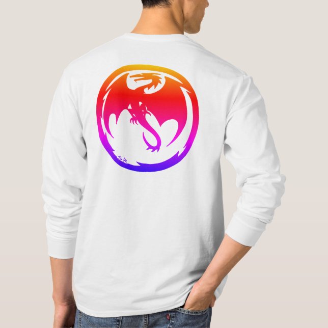 Neon Dragon men white long sleeve shirt back (Back)