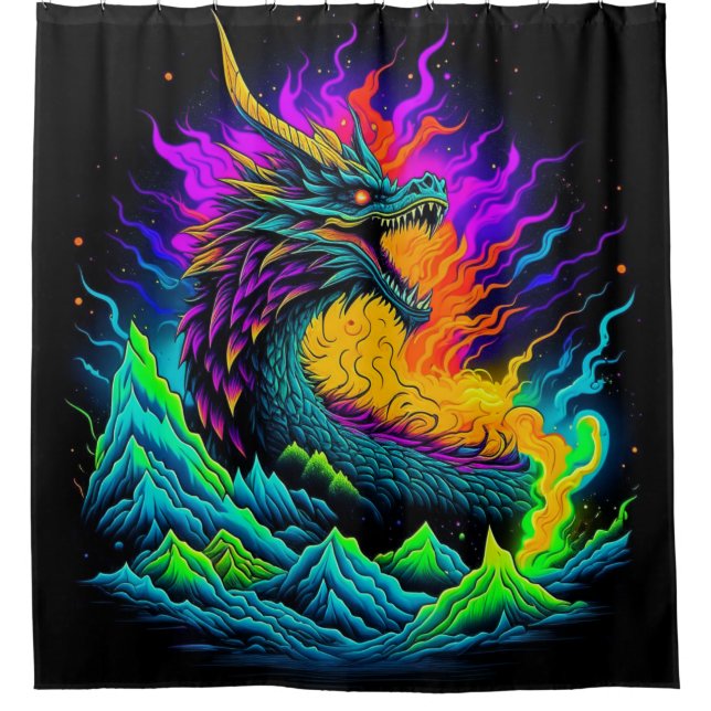 Neon Dragon Shower Curtain (Front)