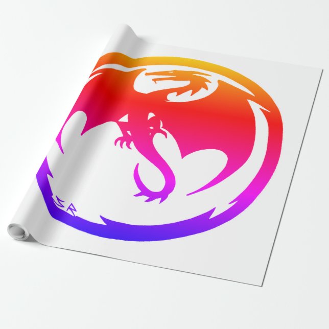 Neon Dragon white glossy wrapping paper large (Unrolled)