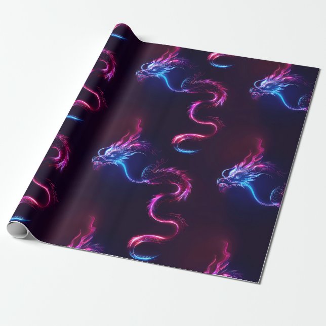 Neon Dragon Wrapping Paper (Unrolled)