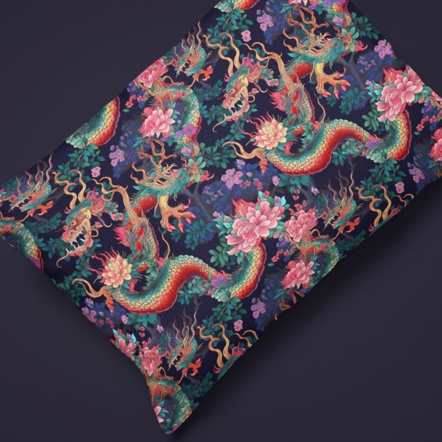 Neon Dragons and Flowers Pillowcase (Creator Uploaded)