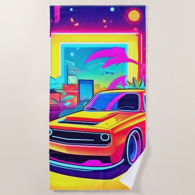 Neon Dream Car Escape Beach Towel (Front)