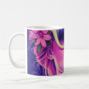 Neon Dream Girl with Floral Sunglasses Coffee Mug