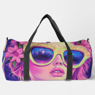 Neon Dream Girl with Floral Sunglasses Duffle Bag