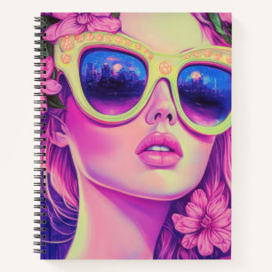 Neon Dream Girl with Floral Sunglasses Notebook