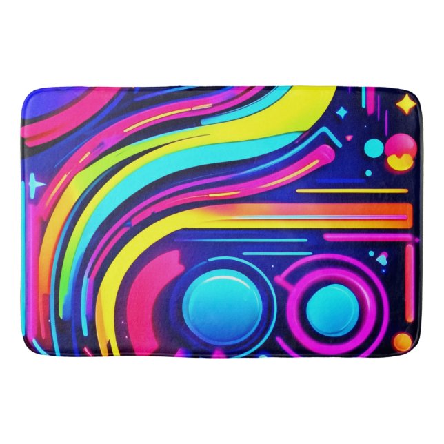 Neon Dreams: A Psychedelic Digital Odyssey Bath Mat (Front)